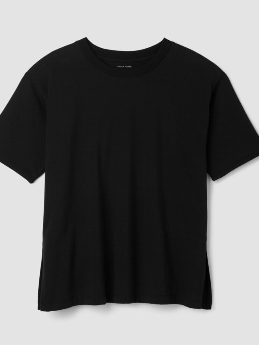 Eileen Fisher Organic Pima Cotton Long Tee | Black | Size XL | Side Slits